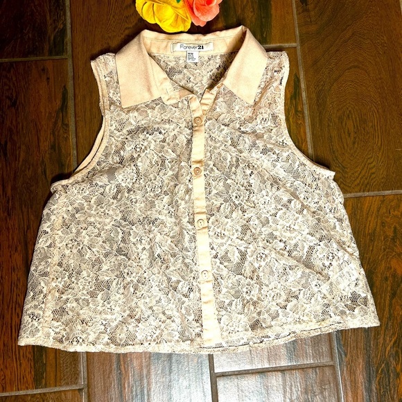 Forever 21 lace beige crop tank top - Picture 1 of 3